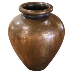 Mid-Century Spanish Hammered Patinated Copper Urn-Shape Planter