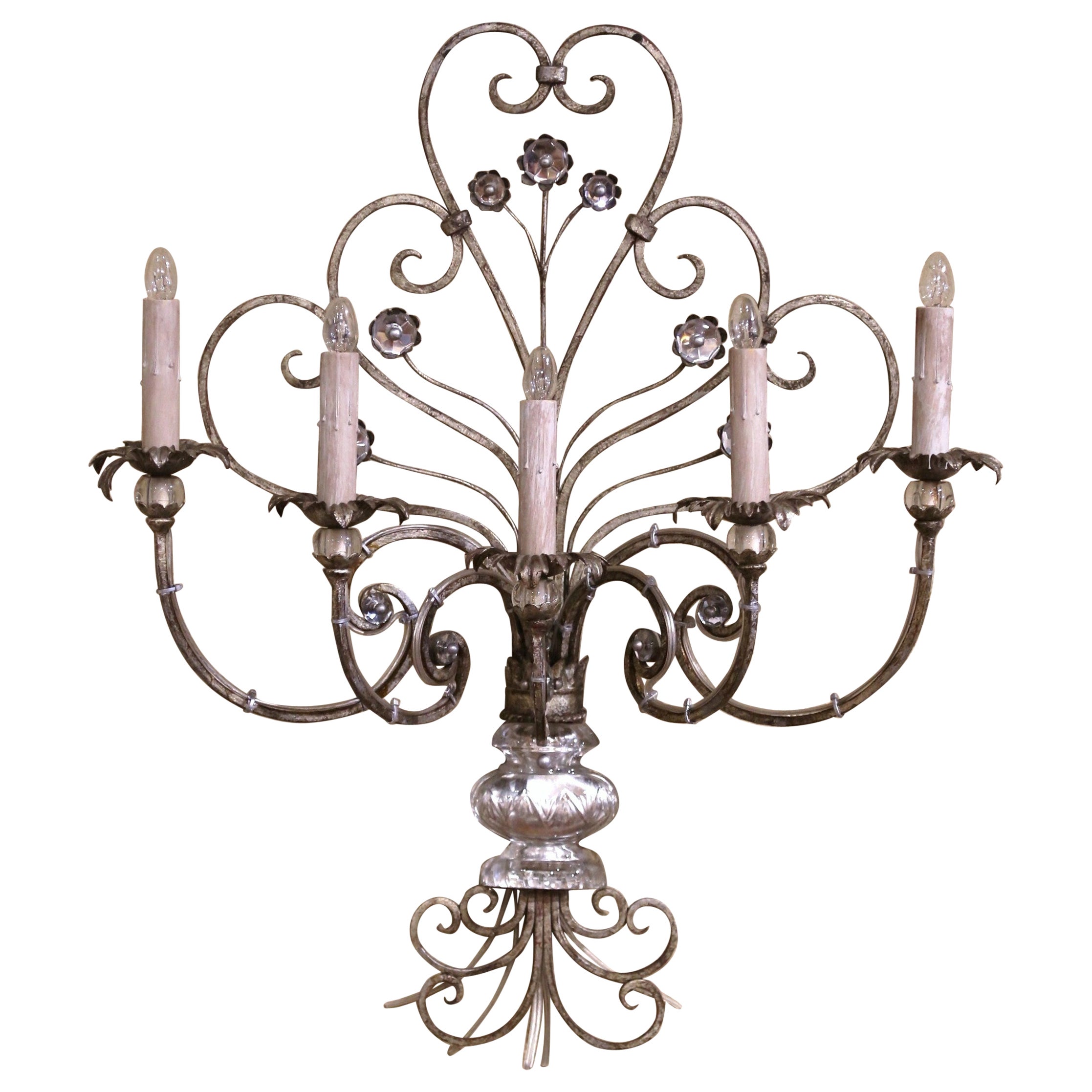 Mid-Century French Maison Bagues Style Cut Crystal and Iron Wall Sconce