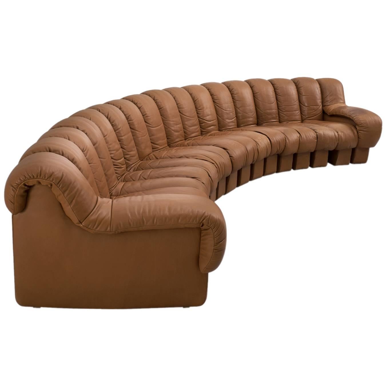 De Sede DS-600 Non-Stop Sectional Sofa in Cognac Leather