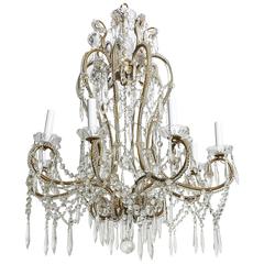 Pair of Eight Light All Beaded Crystal Chandeliers