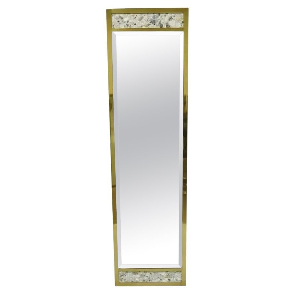 Vintage JL Metz Tomlinson Modern Messing Frame Marble Inlay 65" Tall Narrow Mirror