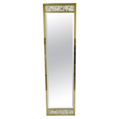 Vintage By JL Metz Tomlinson Specchio moderno con cornice in ottone e intarsio in marmo, alto 65".