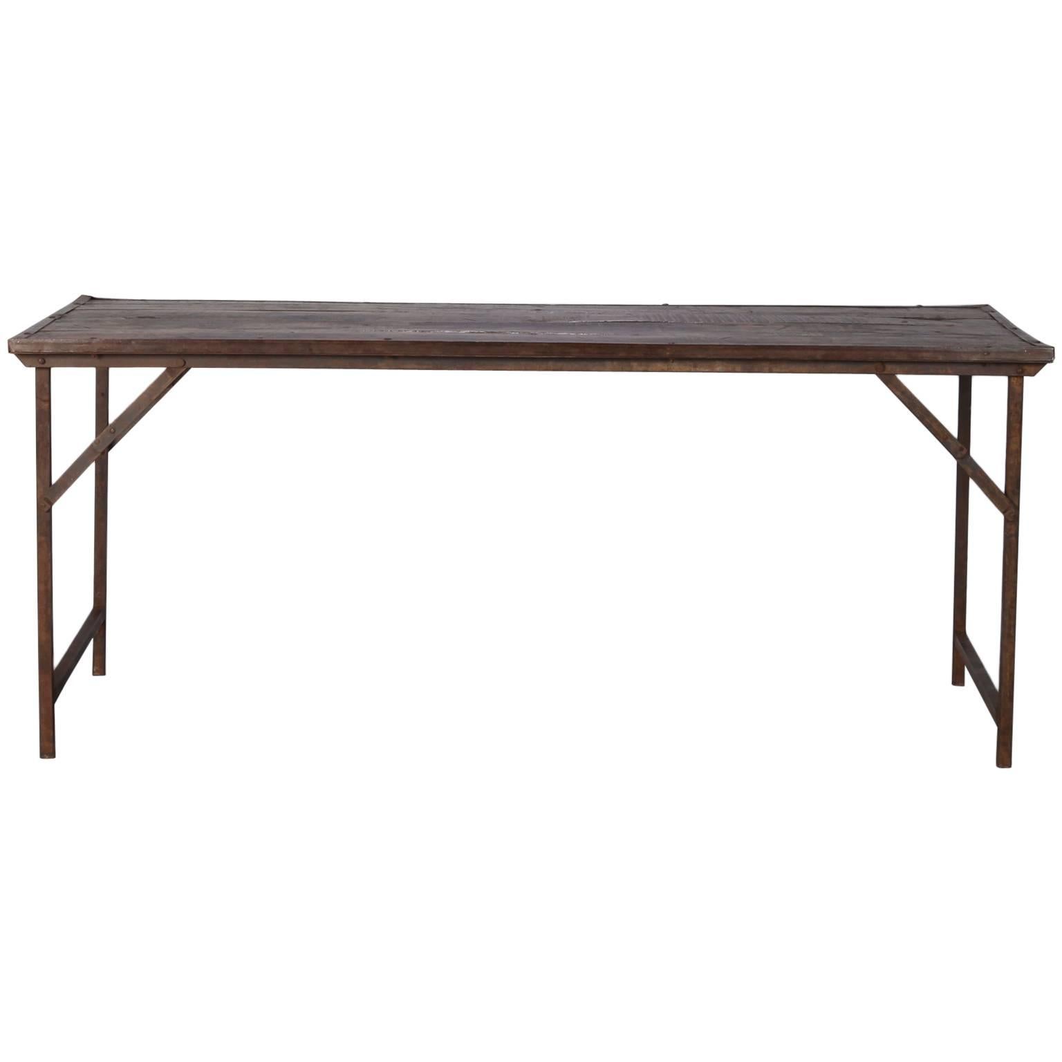 Large Industrial Wood and Iron Folding Table