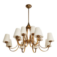Italian Designer, Chandelier, Brass, Fabric, Italy, 1950s