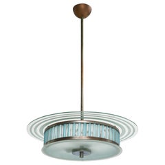 Venini Trieste Attribution, Pendant Light, Nickel, Glass, Copper, Italy, 1930s