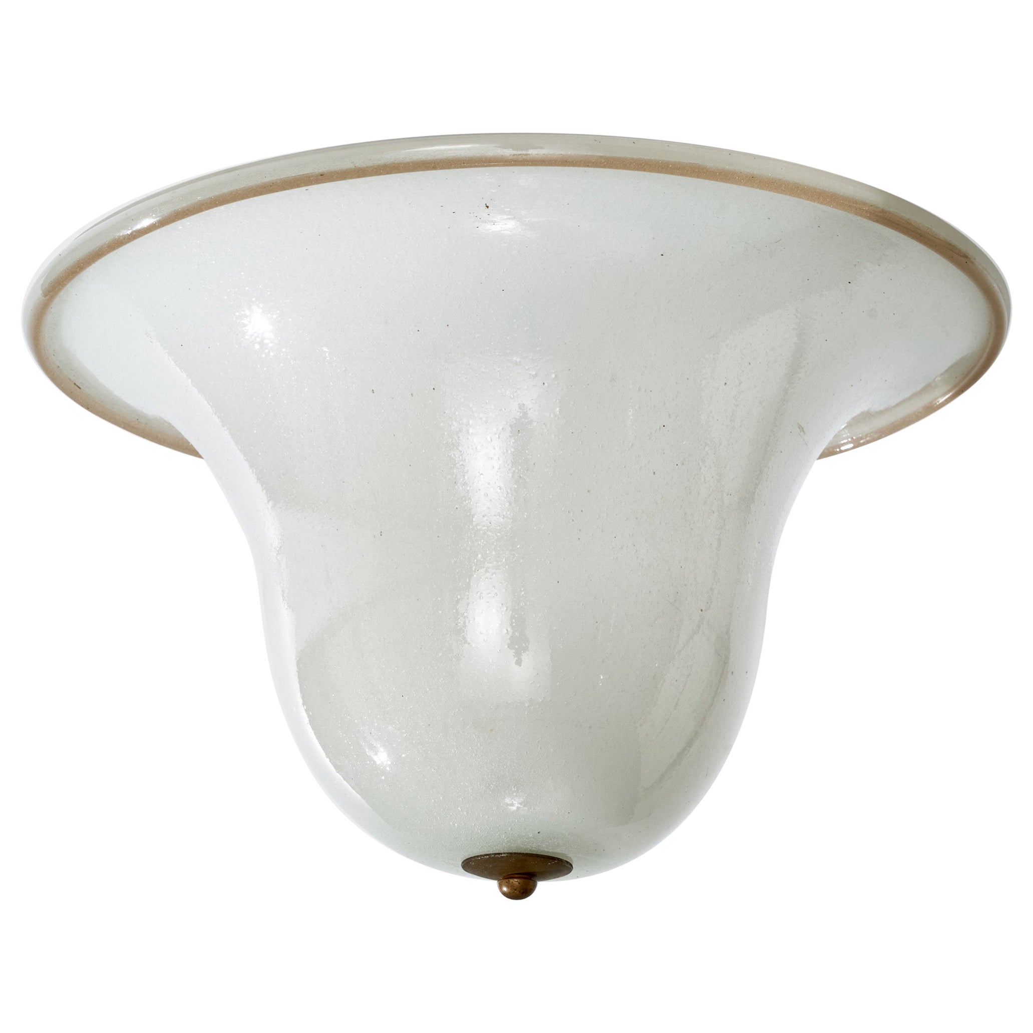 Italian Designer, Flush Mount, Pulegoso Glass, Brass, Italy, 1940s