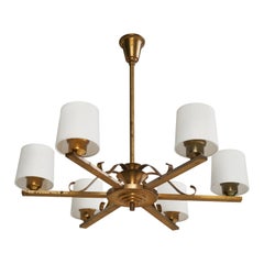 Danish Designer, Chandelier, Brass, Fabric, Denmark, 1930s