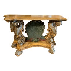 Consola italiana de estilo rococó tallada y pintada