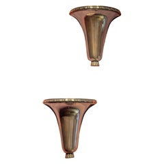 Pair French Brass Art Deco Sconces or Wall Lights