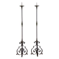 Pair Italian Baroque Revival Wrought Iron & Bronze Torcheres, 2nd half 19th cen.