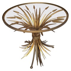 1960's Coco Chanel Style Sheaf Of Wheat Gilt Side Table