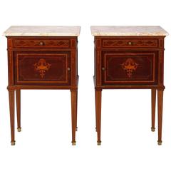 Pair Directoire Style Mahogany Cabinets with Marble Tops
