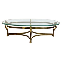Oval Solid Brass Hoof Feet Horse Heads Base Glass Top Coffee Table