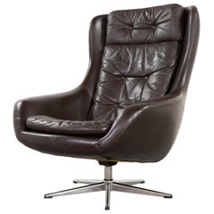 Danish Mid-Century Modern Leather Swivel Chair