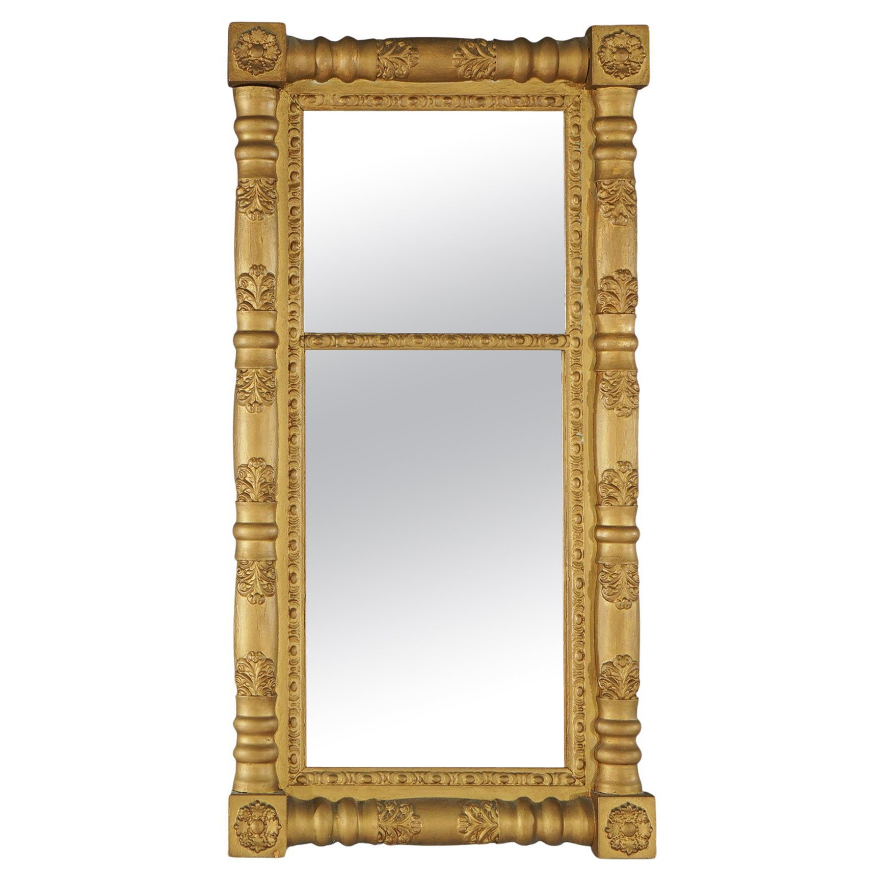 Antique American Classical Empire Balustrade Form Giltwood Wall Mirror C1840