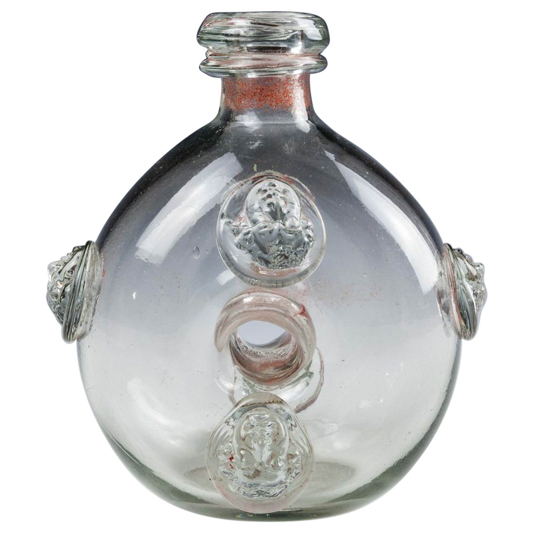 Rare French Annular Flask With Portrait Prunts 1715-1774 For Sale