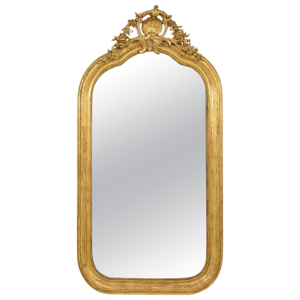 Miroir ancien avec dorure à la cimaise et à la feuille  Zecchino Gold, 19e siècle. en vente