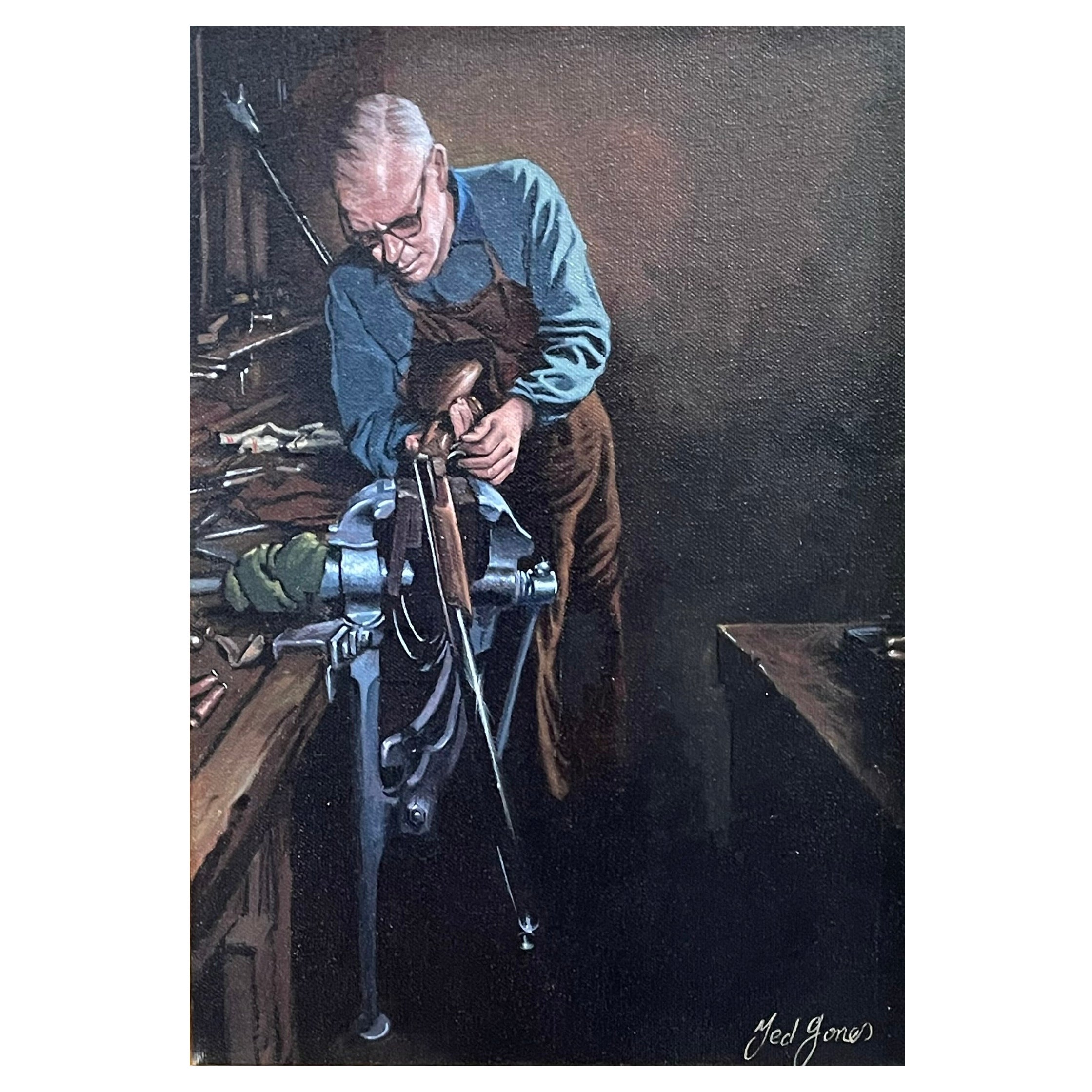 Ted Jones Dublín Irlanda Irlandés Pintura al óleo Lienzo Irlandés El armero 1985
