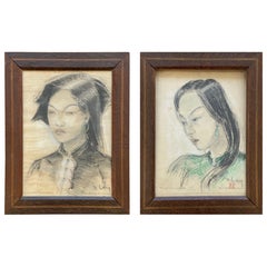 N'guyen Phan Long, coppia di disegni su carta, 1946