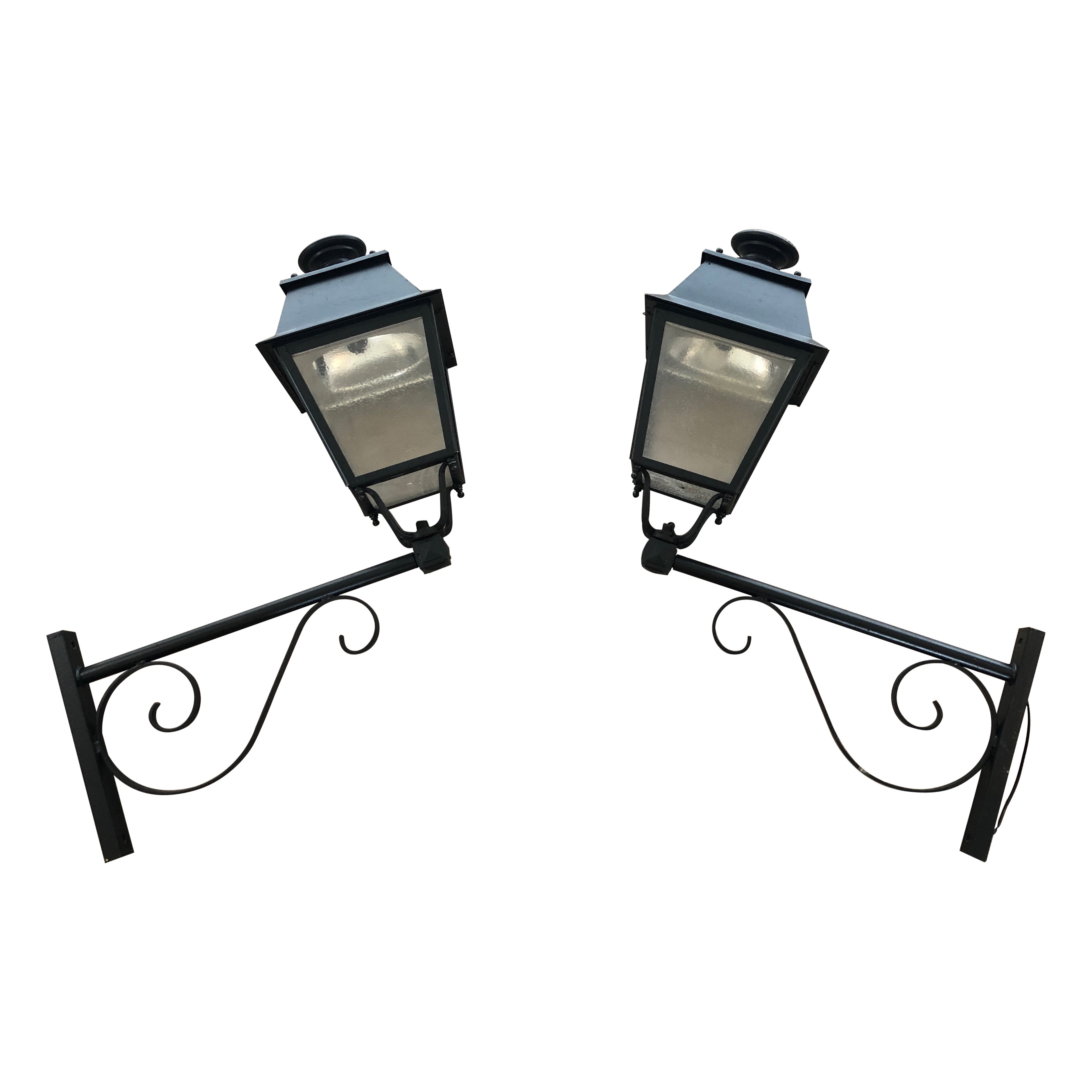 Pair of Important Iron Outside Lanterns on Brackets For Sale