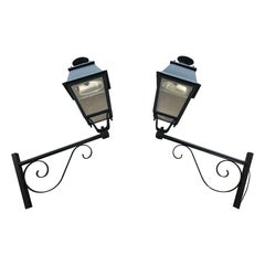 Pair of Important Iron Outside Lanterns on Brackets