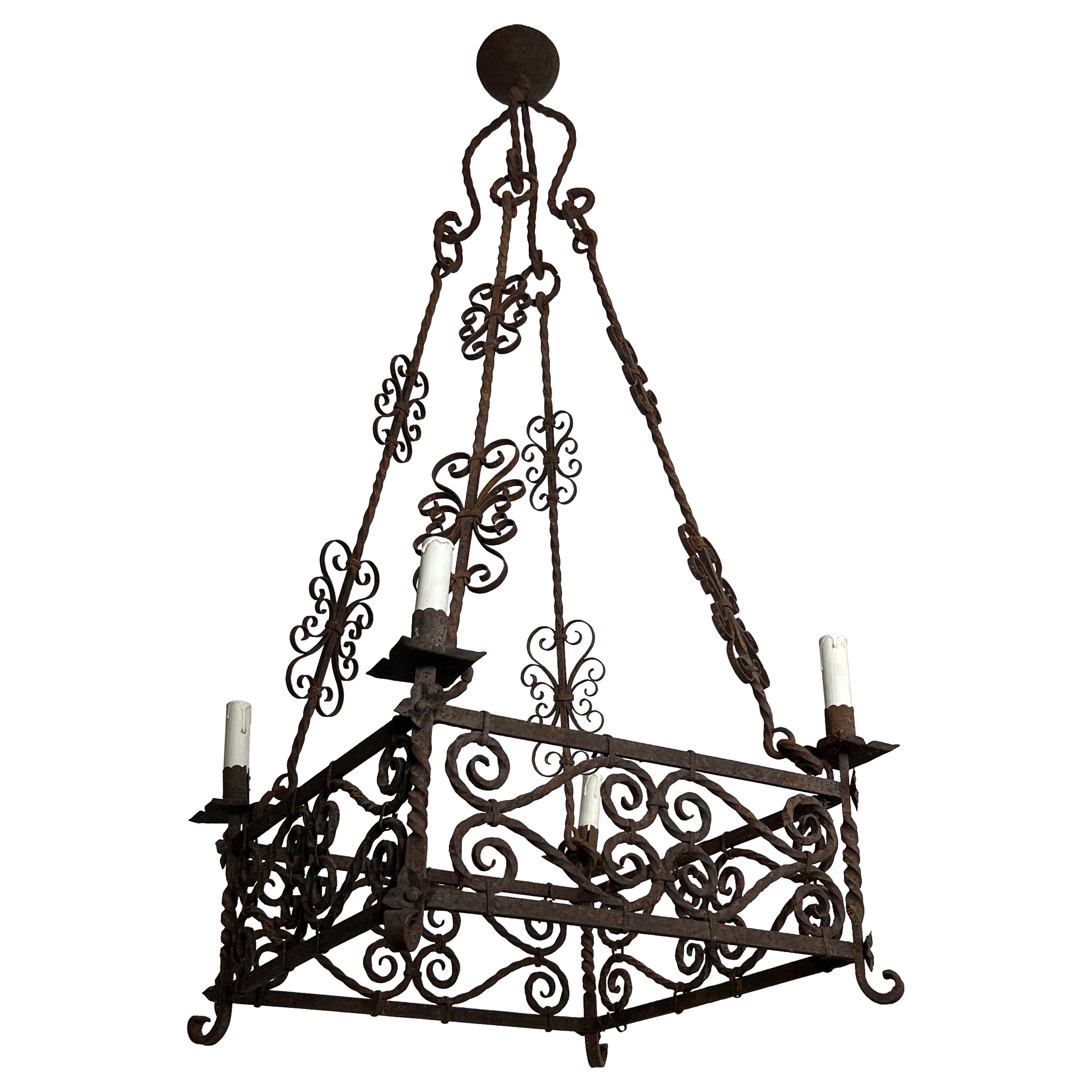 Wrought Iron Chandelier with 8 Arms in the Gothic Style. Circa 1950