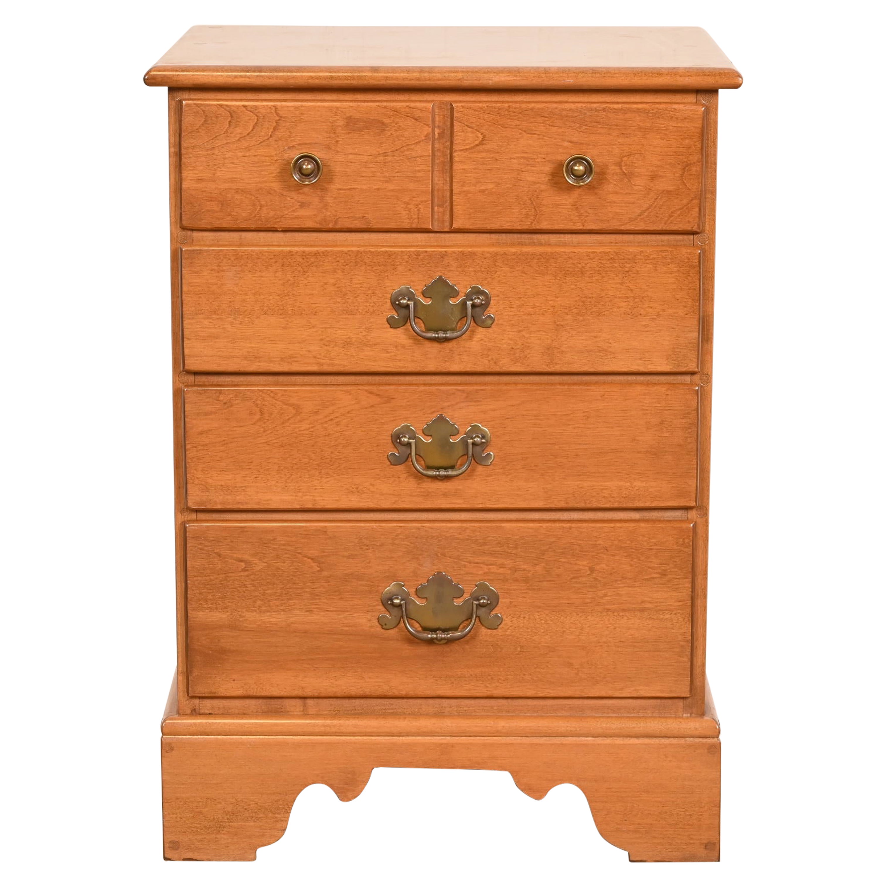 American Colonial Solid Maple Four-Drawer Bedside Chest of Drawers