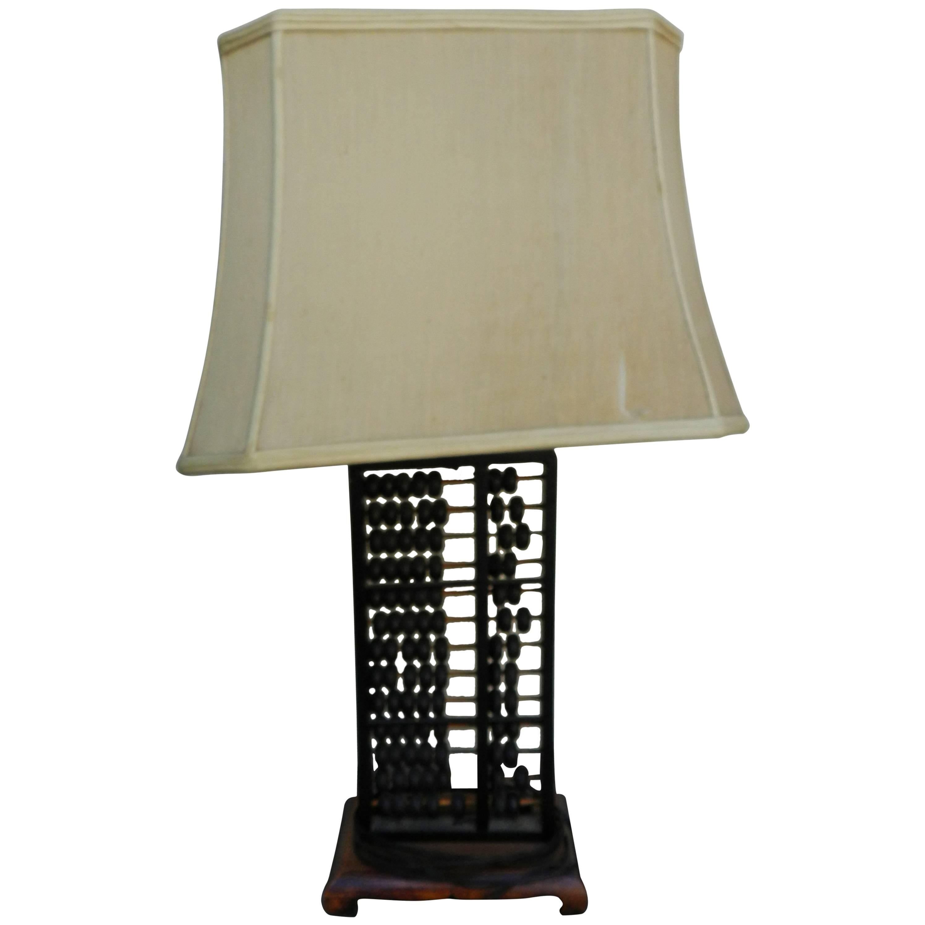 Vintage Mid-Century Abacus Lamp with Vintage Shade For Sale