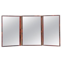 Triple Folding Table Mirror in Tortoiseshell Lucite, Vanity, Dior, Italy 1970s