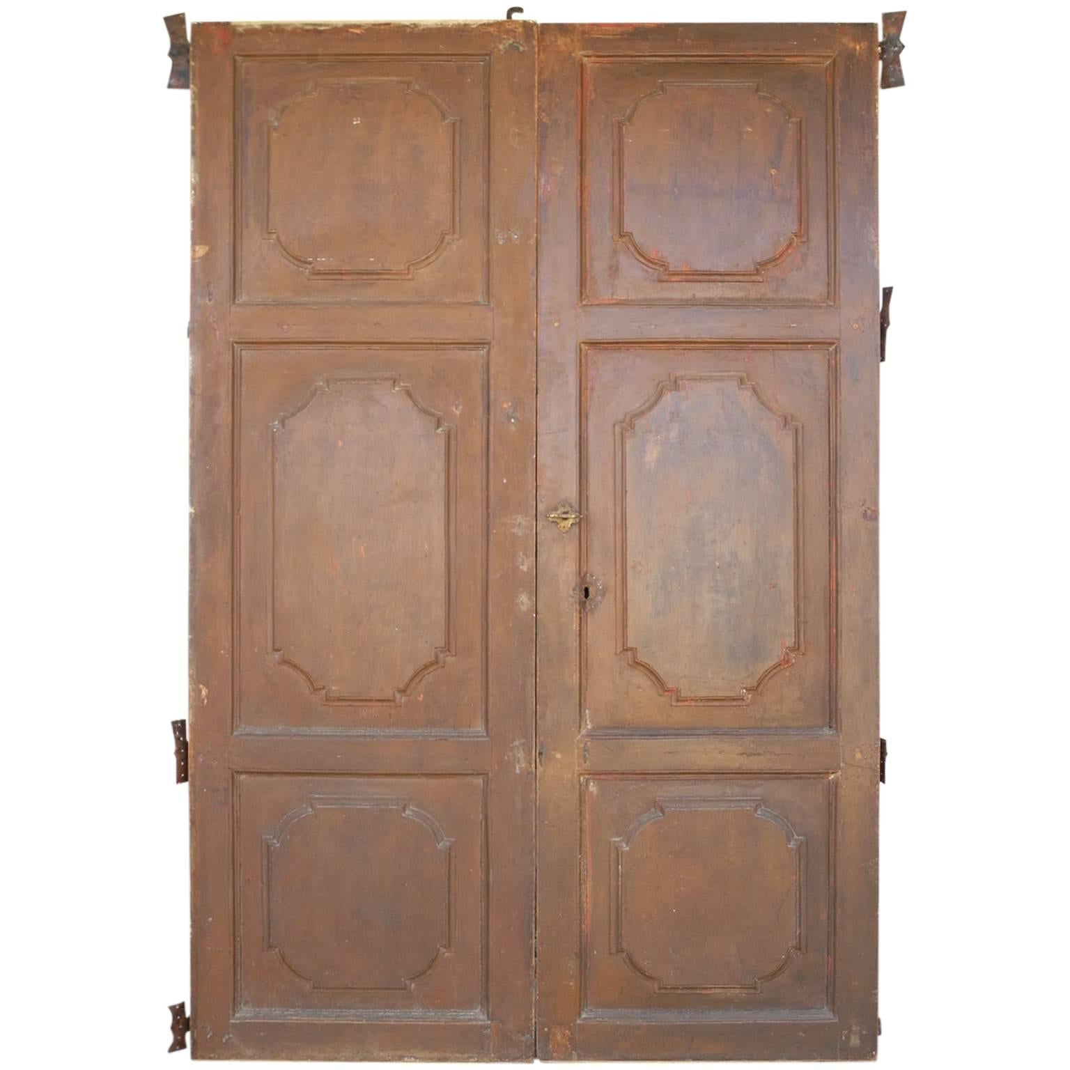 Antique Pair of Large Brown 18th Century Spanish Entrance Doors