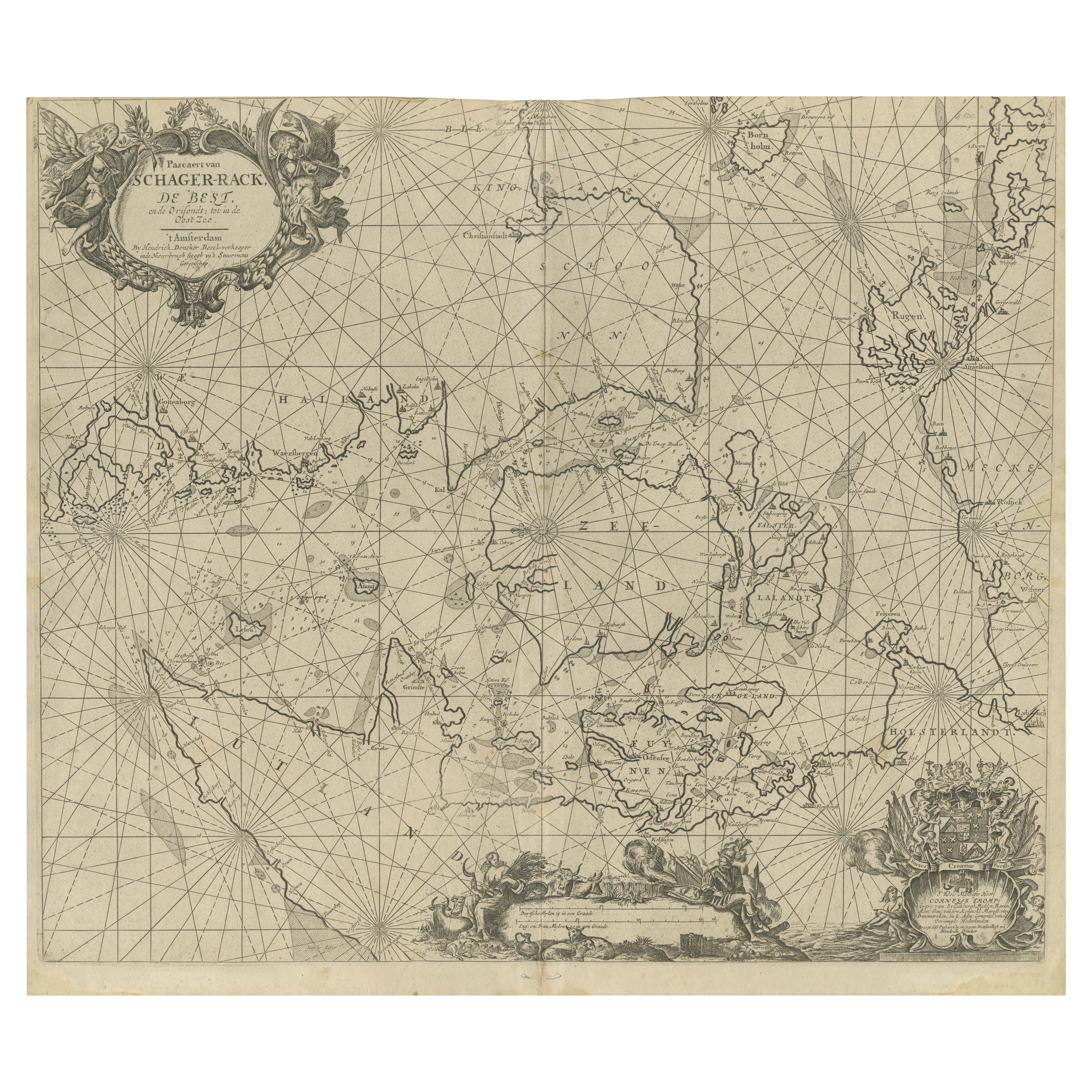 17th Century Nautical Chart of Skagerrak and Øresund by Johannes van Keulen For Sale