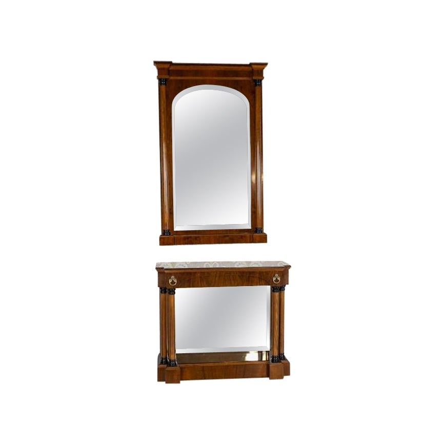 20th-Century Biedermeier Set of Console Table and Mirror For Sale