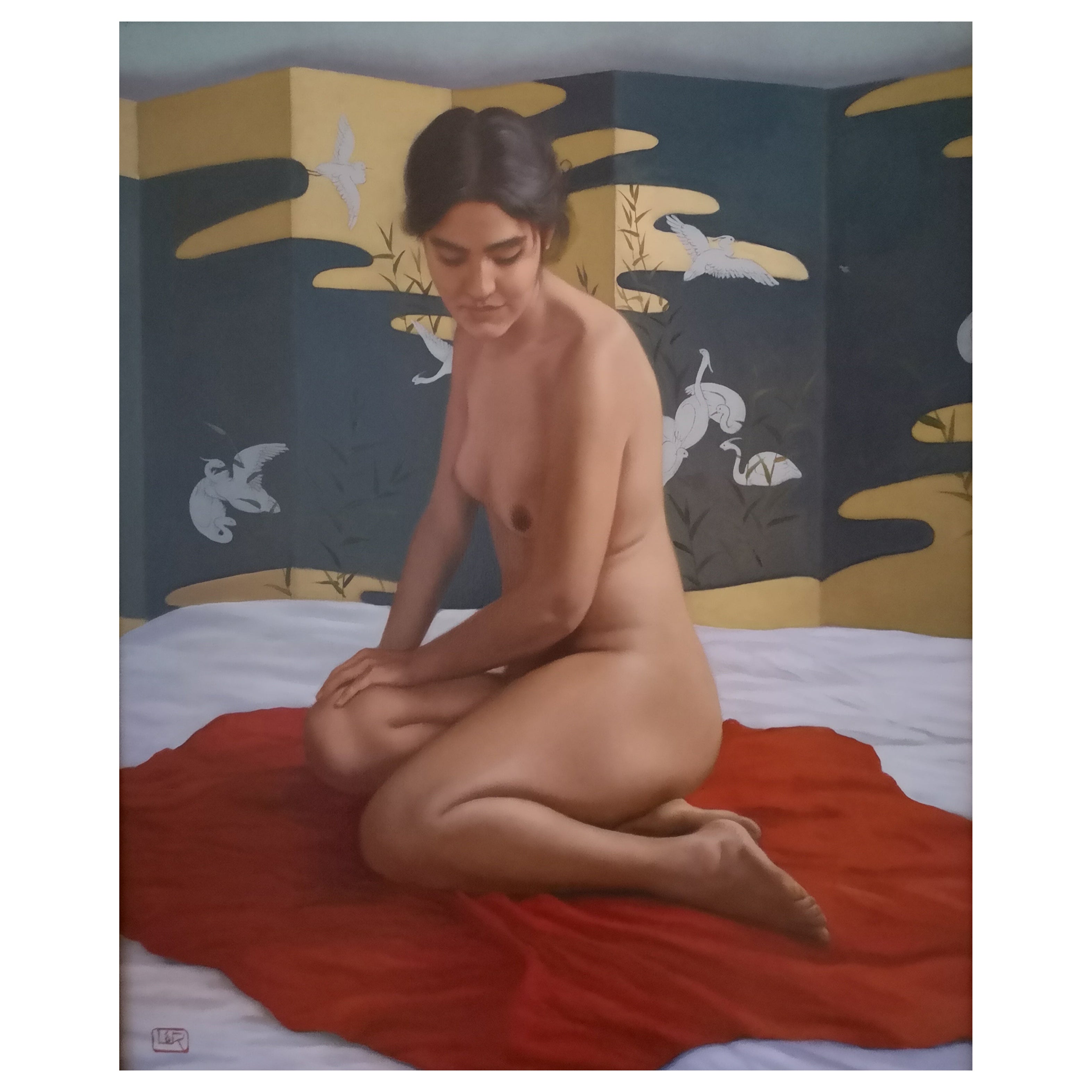 Ludovico della Rocca (Italian, 1954 -) 'Girl on a Red Rug' For Sale