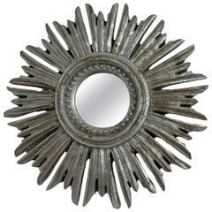 Schöner versilberter Holzspiegel mit Sternschliff und Sonnenschliff, Italien 1960er Jahre