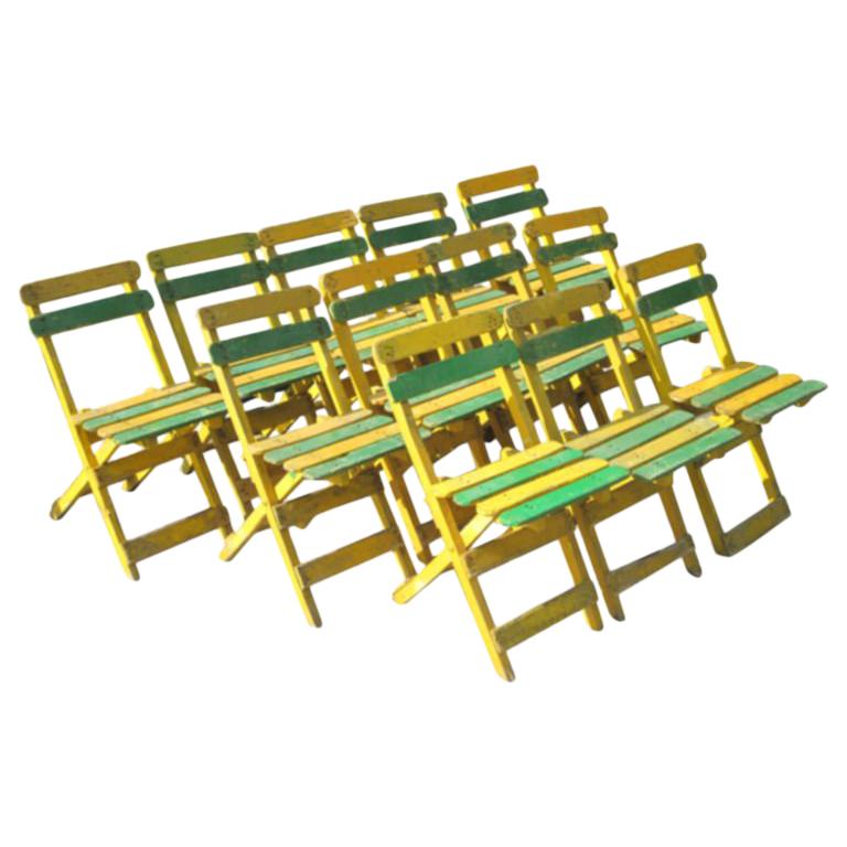 Rare Set of 12 Hand Painted French Art Deco Dining/ Cafe/ Garden Chairs, C. 1920 For Sale