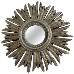 Vintage Beautiful Starburst Sunburst Silvered Wood Mirror, Italy 1960s