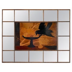Rowley Gallery Large Mirror Glass Framed Panel "Blackbird & Fruit"