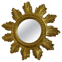 Vintage Petite Starburst Sunburst Gilded Wood and Composition Mirror, Italy