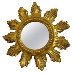 Vintage Petite Starburst Sunburst Gilded Wood and Composition Mirror, Italy
