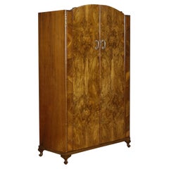 LOVELY LARGE ART DECO BURR WALNUT WARDROBe