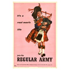 Original Vintage British Recruitment Poster Join The Regular Army Scottish Piper