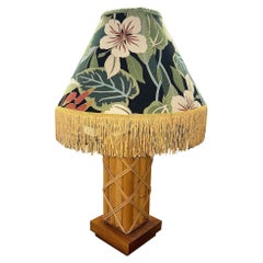 Restored Modernist Lattice Wrapped Rattan Table Lamp w/ Lamp Shade