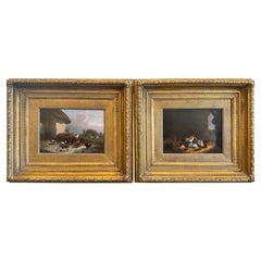 Pair of 19th Century Framed Chicken Paintings Attributed to C. van Leemputten