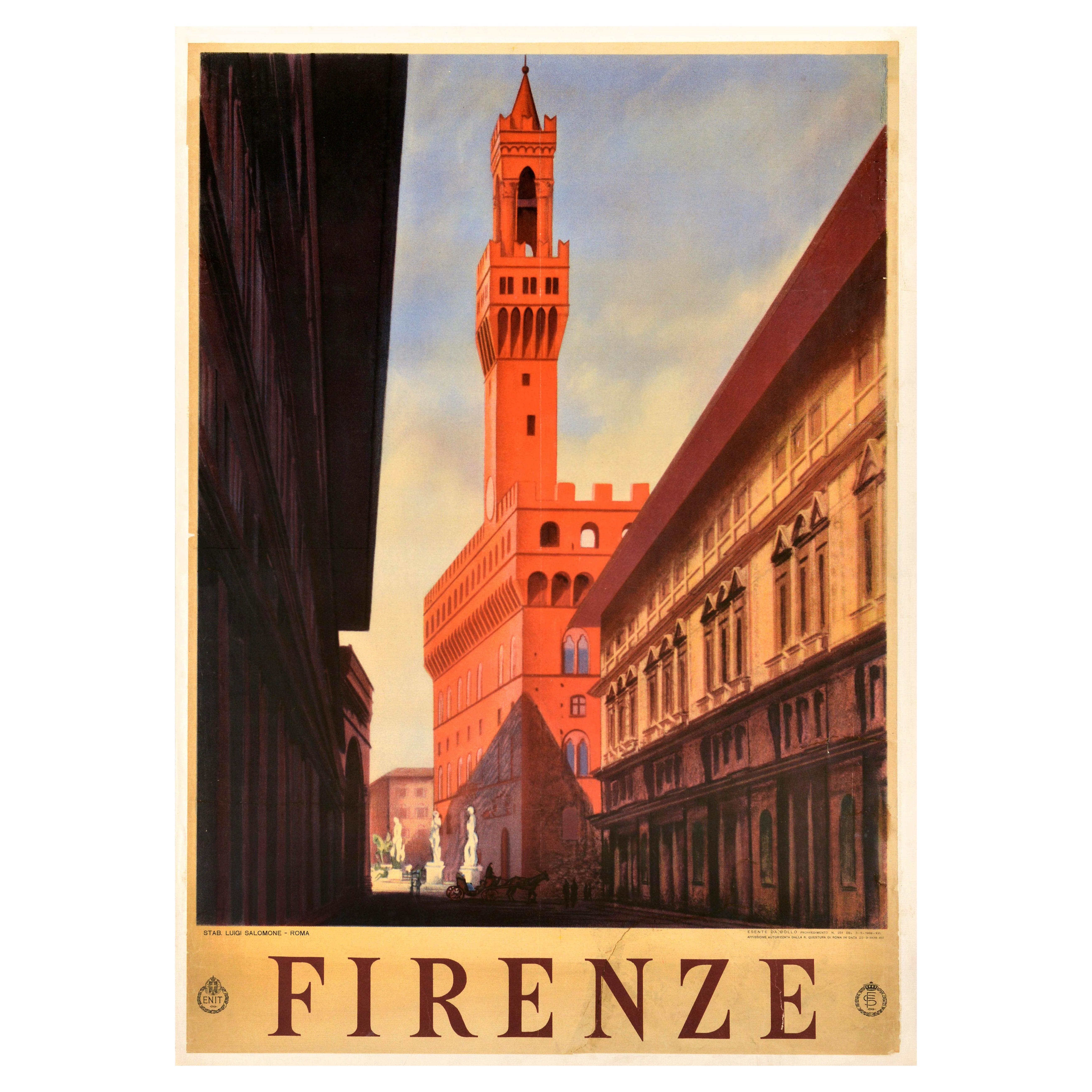 Original Vintage-Reiseplakat Firenze Florence ENIT Italien, Toskana, Palazzo