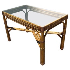Restored Glass Top "X" base 3-strand Rattan Dining Table