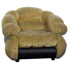Space Age Single Armchair by Adriano Piazzesi, Cream Teddy Bear & Leatherette