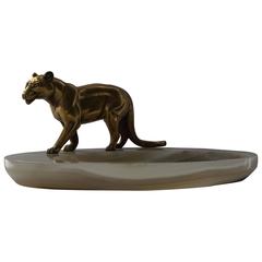 Alabaster Bowl with a Bronze Panther Sculpture