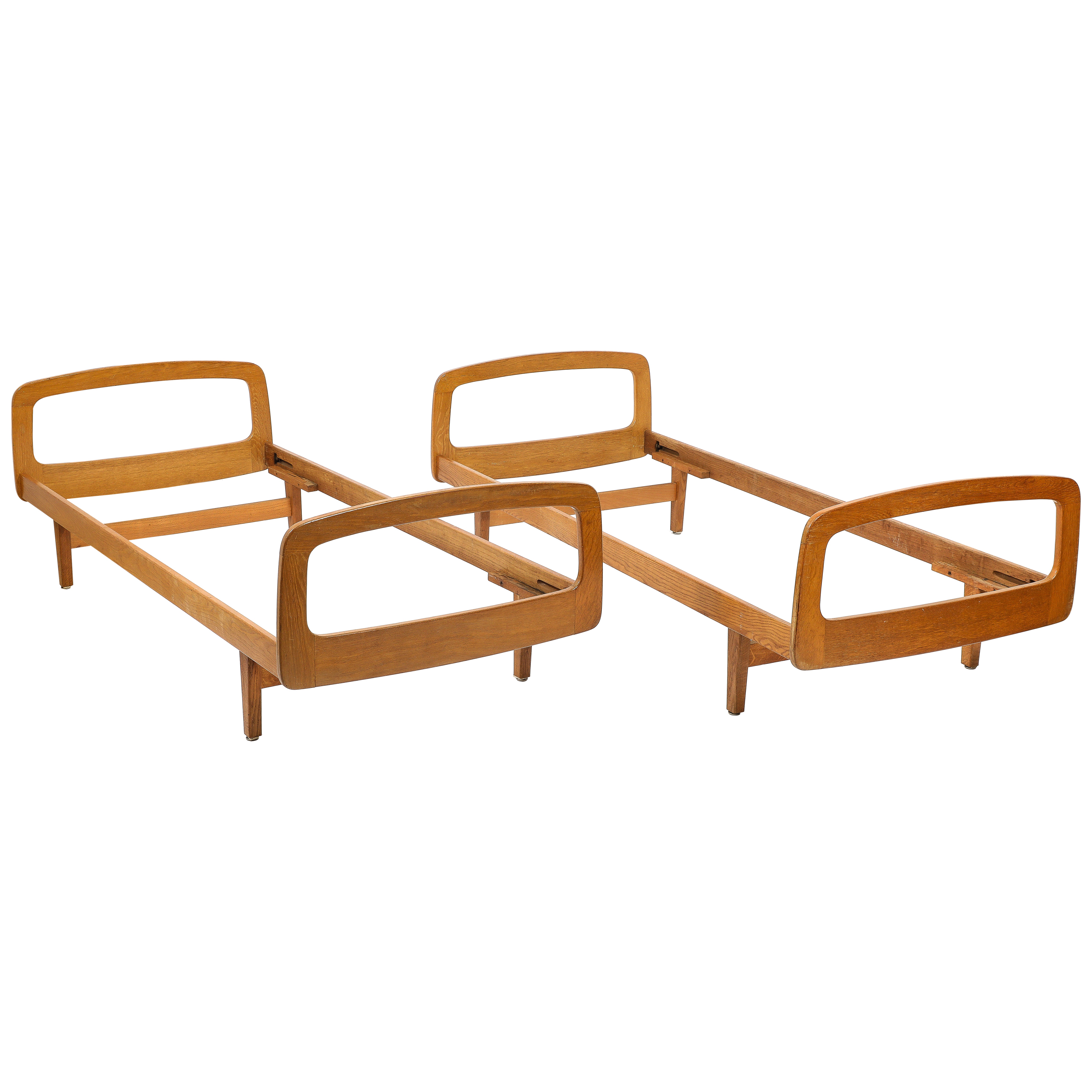 Pair of French Oak Daybeds by Jacques Hauville - France 1950's