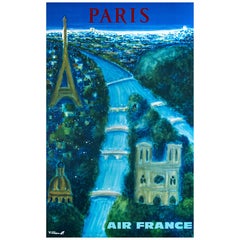Affiche vintage originale de voyage « Air France Paris » par Bernard Villemot, 1967