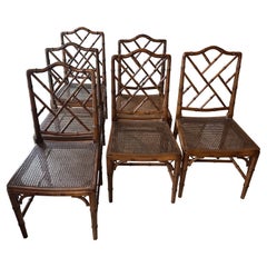 Ensemble vintage de 6 chaises de salle à manger chinoises Chippendale en faux bambou